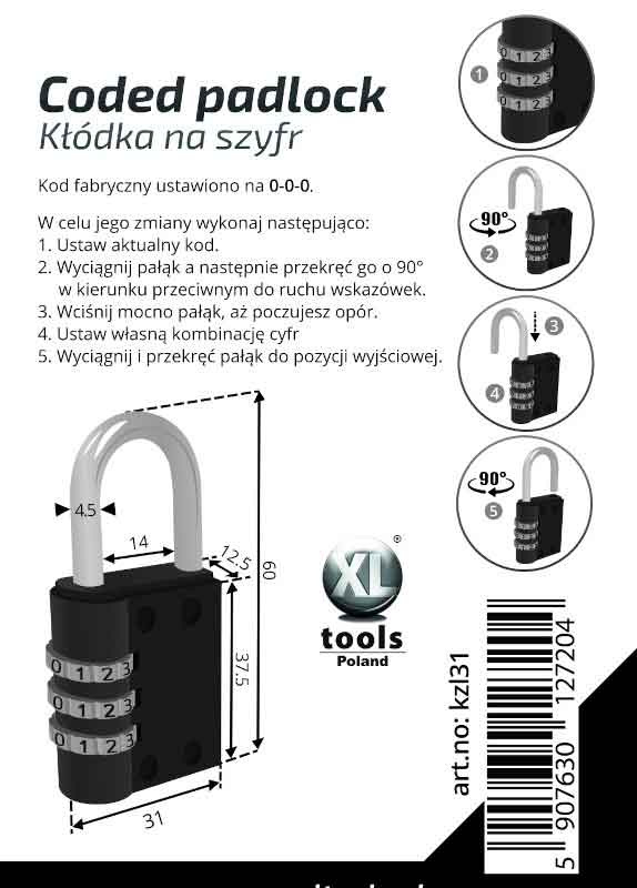 Zámok visiaci s číselným kódom 31 mm, XL-TOOLS 2