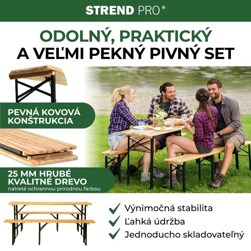 Set pivný DORTMUND Standard3, stôl 175x46x77 cm, 2x lavica 175x23x47 cm, drevo 25 mm 5