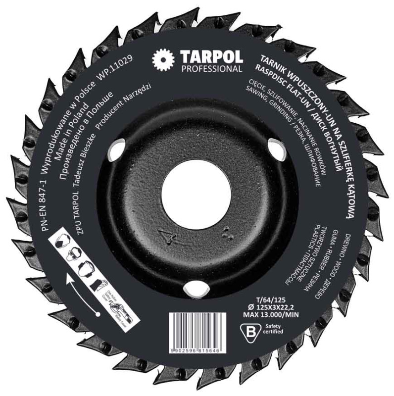 Pílový kotúč s rašpľou zapustený 125 x 3 x 22,2 mm TARPOL, T-64 2