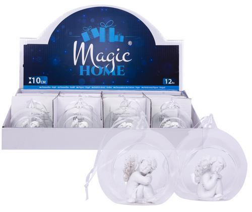 Dekorácia MagicHome, závesný anjel, polyresin, Sellbox 12 ks (mix. 2 vzorov), 10 cm