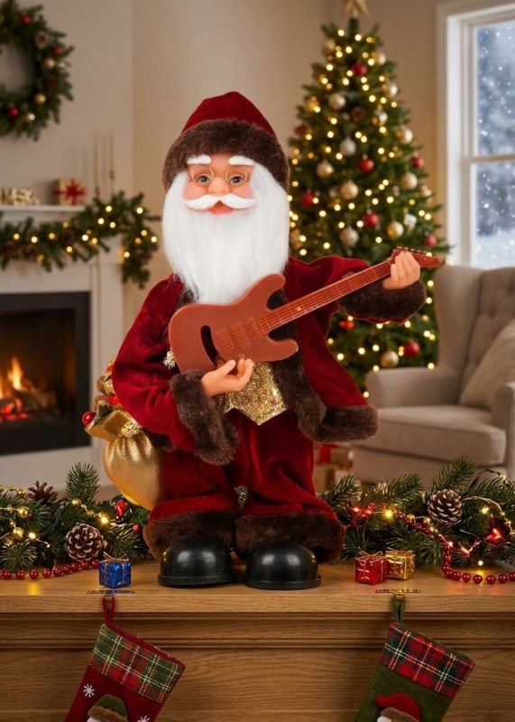 Dekorácia MagicHome Vianoce, Santa s gitarou, 3xAAA, 35 cm, hrajúci 1