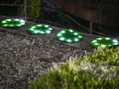 Lampa Strend Pro 6155, Trávnaté platne 4 ks, 24 cm, solárne kruhy z umelej trávy, 4x 8 LED, AA