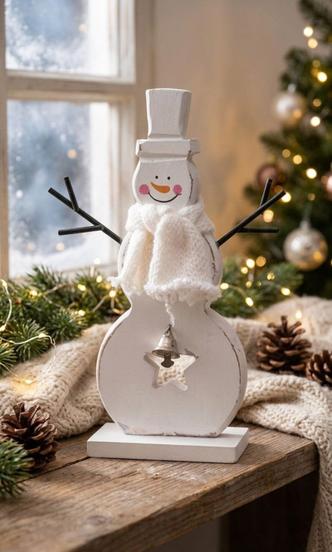 Dekorácia MagicHome Vianoce Woodeco, Snehuliak biely, bal. 2 ks, 10x20 cm 1