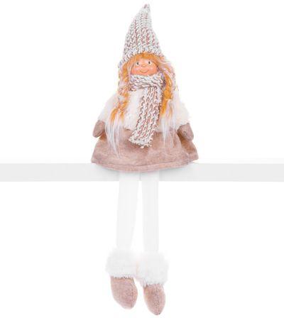 Postavička MagicHome Vianoce, Dievčatko s vysokým klobúkom, látkové, hnedo-biele, sediace, 17x12x54