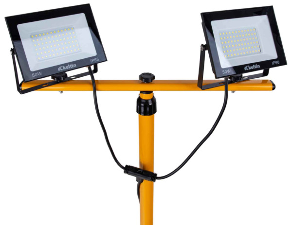 LED reflektor 2x50W s teleskopickým stojanom, studená biela 6500K, KELTIN 6