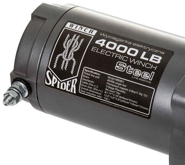 Navijak elektrický, 12V, 800W, max. ťah 1814 kg, oceľové lano 6 mm, MAR-POL 10