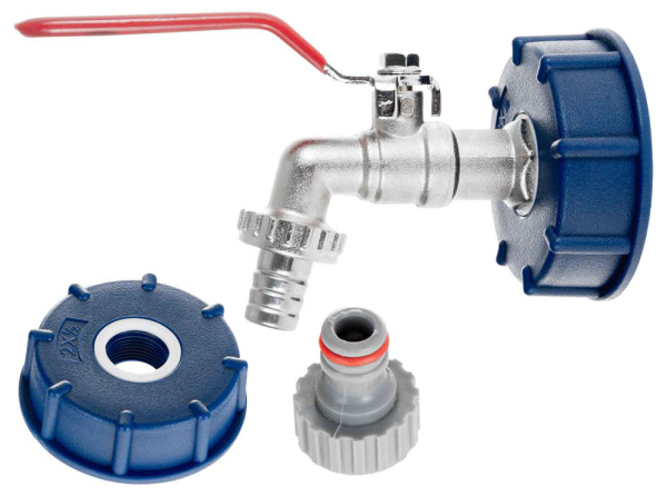Ventil kovový pre IBC kontajner 1000 l, závit 3/4", výstup na 1/2" hadicu, GEKO 1