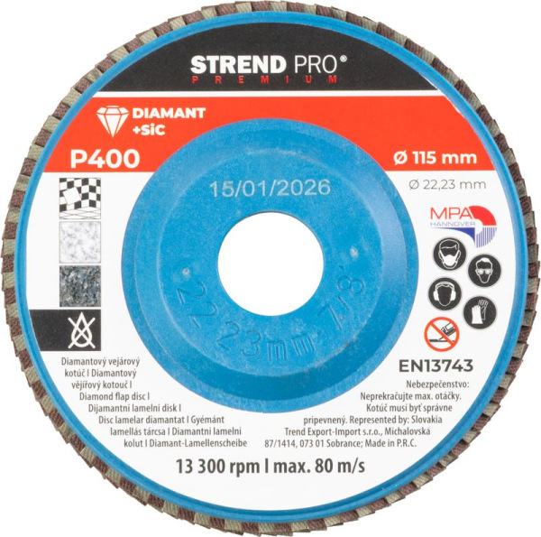 Kotúč Strend Pro Premium 115 x 22 mm, brúsny, P400, diamantový, lamelový 1