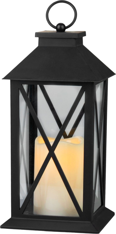 Lampáš MagicHome Vianoce, LED teplá biela, 3xAAA, plast, časovač, čierny, 14x14x32.2 cm, pohyblivý p