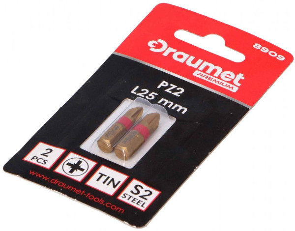 Bit 1/4" 25 mm PREMIUM TiN PZ 2, 2 kusy, DRAUMET 1