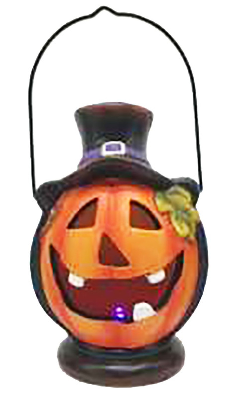Dekorácia MagicHome Nature, Lampášik tekvica LED, s klobúkom, keramika, 15 cm 1
