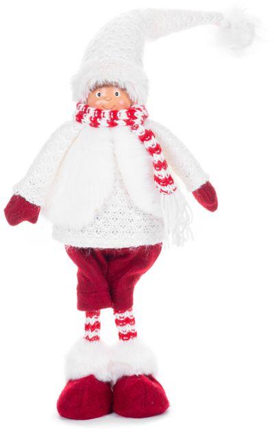 Postavička MagicHome Vianoce, Chlapček, látkový, červeno-biely, 22x13x57 cm