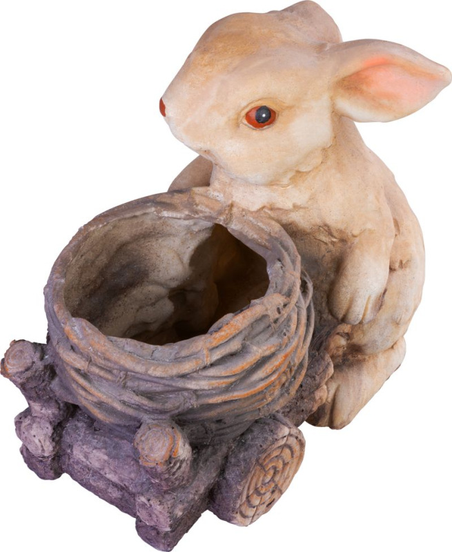Dekorácia MagicHome Gecco, Zajačik s vozíkom, magnesia, 34x19x39 cm 1