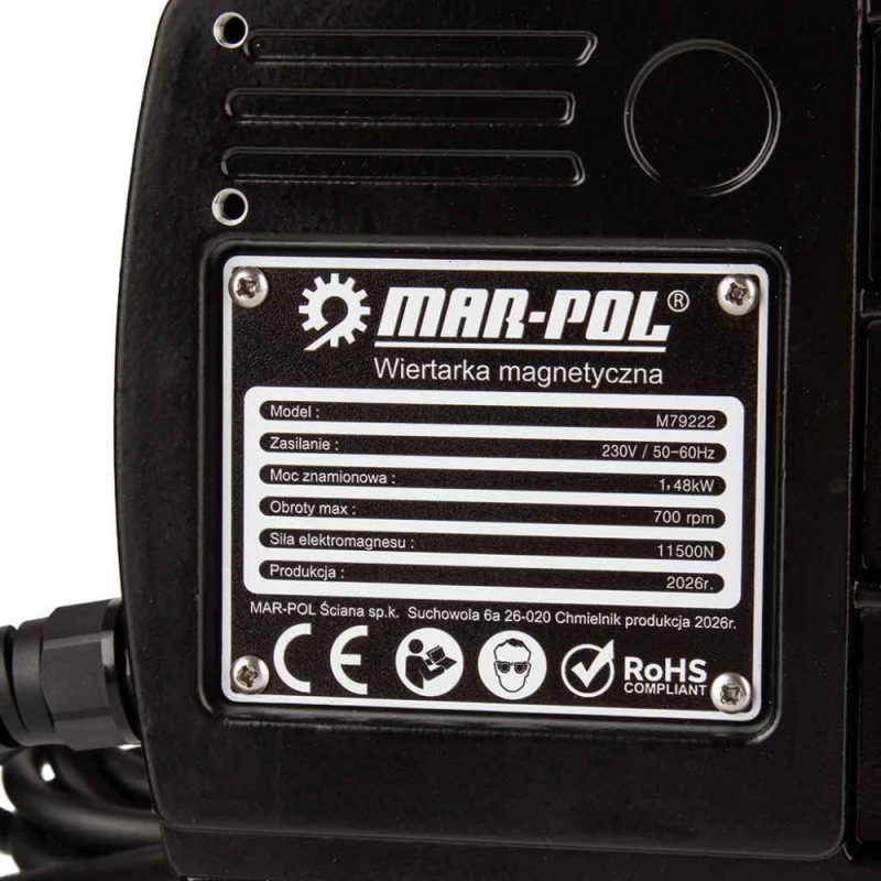 Vŕtačka s magnetickým stojanom 1480 W, sila upnutia 11 500 N, MAR-POL 6