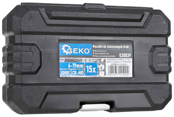 Sada nástrčných hláv na povoľovanie poškodených skrutiek, 6-19 mm, Cr-Mo, 15-dielna, GEKO 12