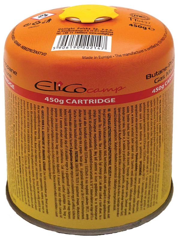 Plynová kartuša s propan-butanom 450 g, závit 7/16“, ELICO
