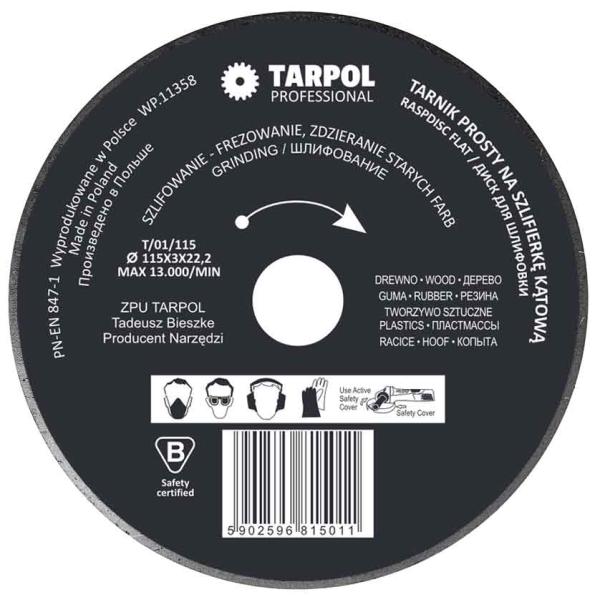 Rašpľa do uhlovej brúsky rovná 115 x 3 x 22,2 mm vysoký zub, TARPOL, T-01