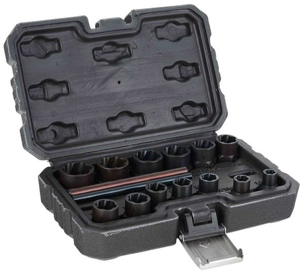 Sada nástrčných hláv na povoľovanie poškodených skrutiek, 6-19 mm, Cr-Mo, 15-dielna, GEKO 15