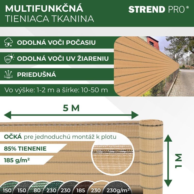 Tkanina tieniaca GoldScreen BE 1x5 m, UV, 185 g/m2, béžová, s okami 50 cm 2