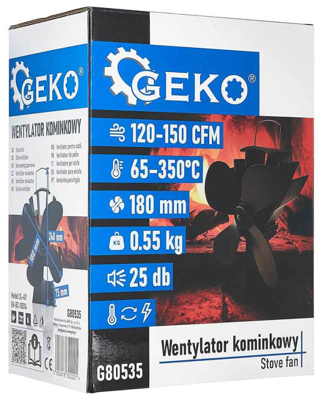Ventilátor ku krbu bez magnetu, GEKO 5