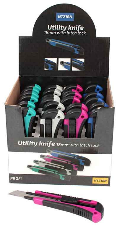 Sada ulamovacích nožov 18 mm v predajnom boxe, 24 ks, s tlačidlom, 4 farby, XL-TOOLS 1