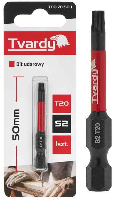 Bit úderový 1/4" TORX T20 x 50mm, S2, TVARDY 1