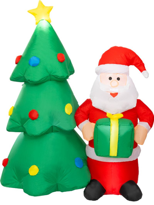 Dekorácia MagicHome Vianoce, Santa so stromčekom, 12xLED, IP44, 75x113x148 cm