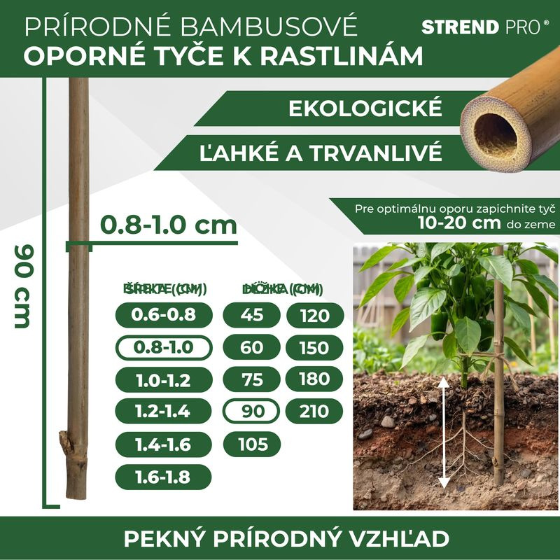 Tyč Garden KBT 900/8-10 mm, bal. 10 ks, bambus, oporná k rastlinám 2