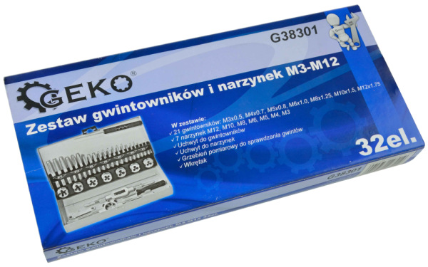 Sada závitníkov a závitových očiek 32- dielna v kazete M3-M12, GEKO 10