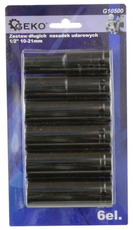 Sada úderových predĺžených hlavíc 6HRAN 1/2" 10-21 mm, 6-dielna, GEKO 2
