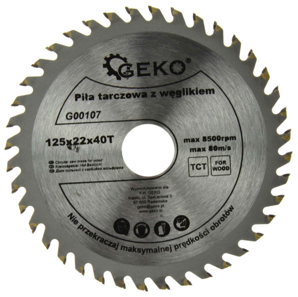 Pílový kotúč s SK plátkami 125x1,8x22 zuby 40, GEKO