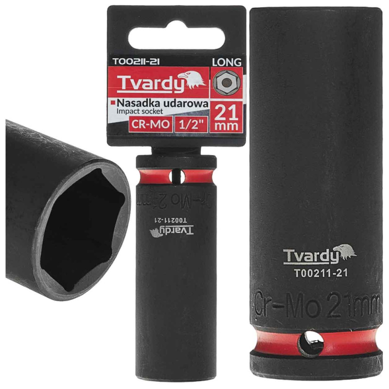 Hlavica nástrčná predĺžená 6HRAN 1/2" 21 mm, úderová, Cr-Mo, TVARDY