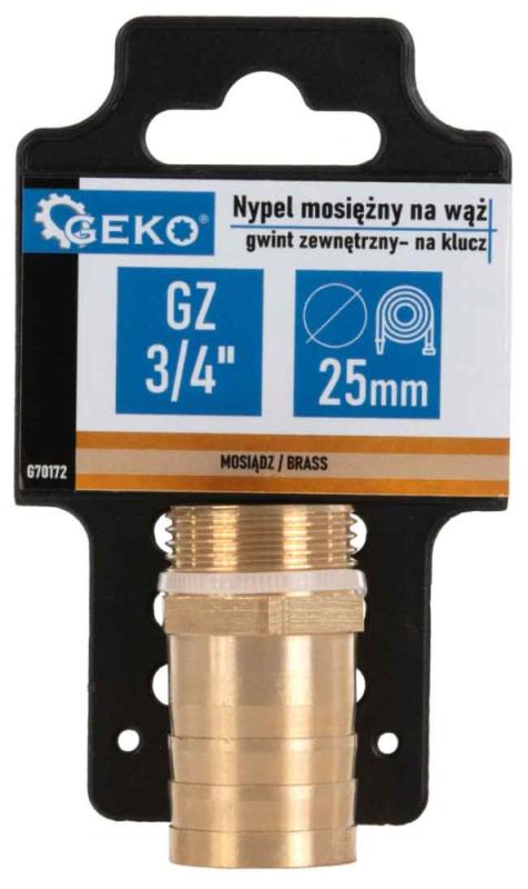 Mosadzná vsuvka na 25 mm hadicu, vonkajší závit 3/4", GEKO 2