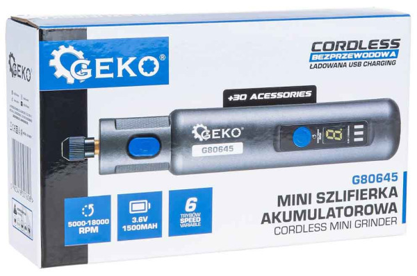 Mini akumulátorová brúska s reguláciou otáčok 3,6V + príslušenstvo, GEKO 10