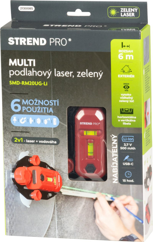 Laser Strend Pro SMD-RM20UG-Li, 2v1, Green, podlahový, USB nabíjanie 1