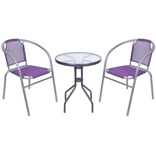 Set balkónový BRENDA, fialový, stôl 72x59 cm, 2x stolička 60x71 cm