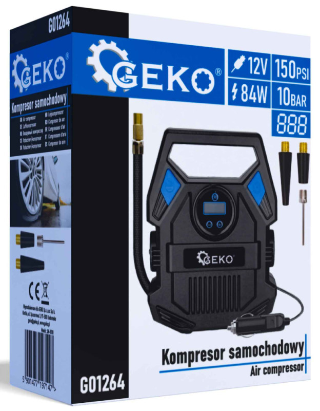 AUTO kompresor 84 W s LED svetlom, 12 V, 30 l/min, max. tlak 10 barov, GEKO 18