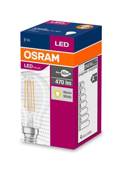 Žiarovka OSRAM® LED FIL 040 (ean8720) non-dim, 4W/827 E14 2700K Value CLASSIC P 1