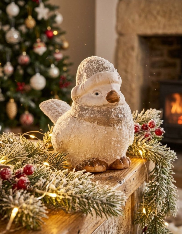 Dekorácia MagicHome Vianoce, Vtáčik sýkorka s čiapočkou, terakota, 10x5x10 cm 1