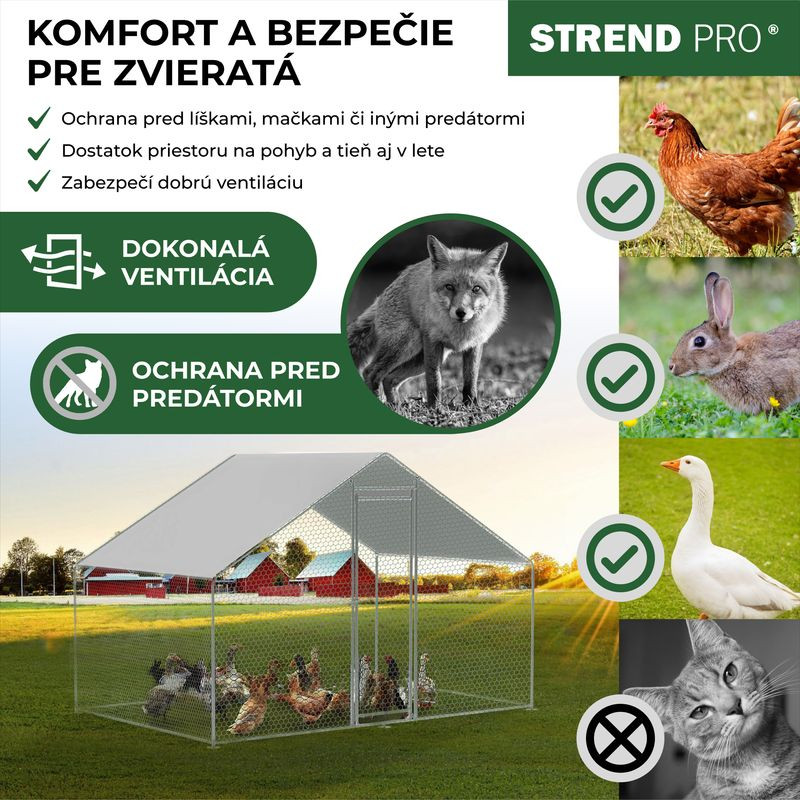 Kurín Strend Pro, pre hydinu, voliéra, klietka, kurnik, so strechou, 3x2x2 m 1