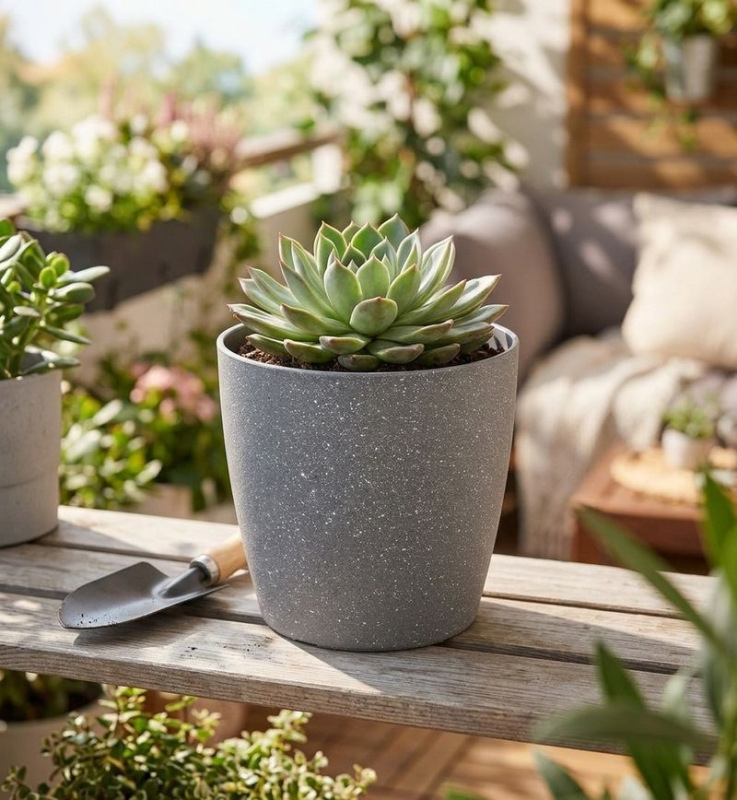 Kvetináč Strend Pro Stone, 23x20,5 cm, šedý, efekt kameňa 1