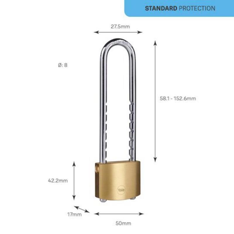 Zámok Yale Y110B/50/155/1, Standard Security, visiaci, s dlhým tŕňom, 50 mm, 3 kľúče