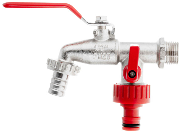 Ventil dvojitý 1/2", závit 3/4" s koncovkou na 1/2" hadicu a 1/2" rýchlospojku, GEKO