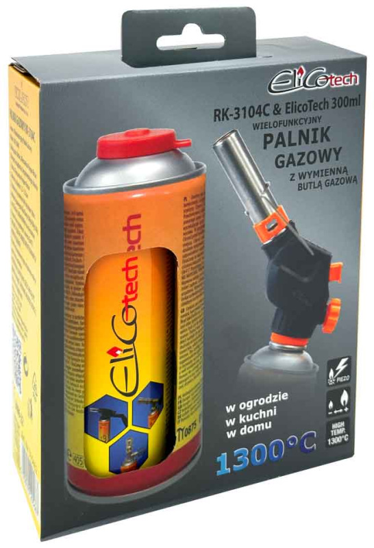 Spájkovacia lampa s piezo zapaľovačom a kartušou 300ml, závit 7/16", RK-3104C ELICO 4
