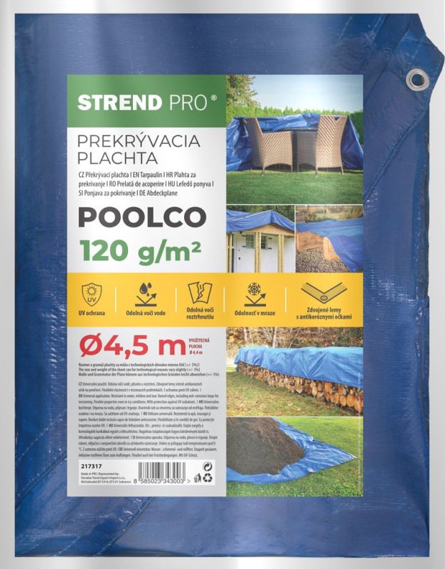 Plachta Tarpaulin Poolco 4,5 m ,120 g/m, zakrývacia, modrá, okrúhla, s okami 1