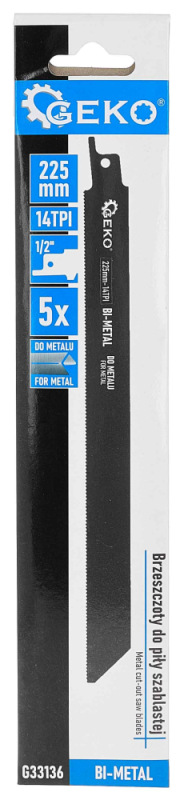 Sada mečových pílových listov na kov Bimetal 225 mm 14 TPI, 5 ks do chvostovej píly, GEKO 4