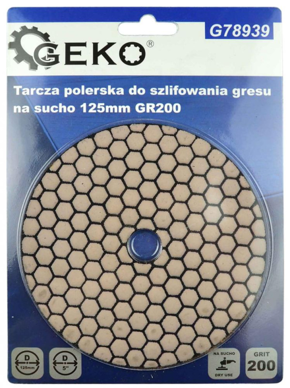 Brúsny diamantový kotúč 125 mm, zrno 200 suchý zips, brúsenie na sucho, GEKO 2