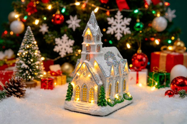 Dekorácia MagicHome Vianoce, Kostol, 22xLED teplá biela, 3xAA, 21x16x29 cm 2