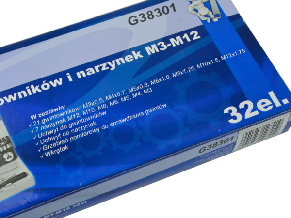 Sada závitníkov a závitových očiek 32- dielna v kazete M3-M12, GEKO 9