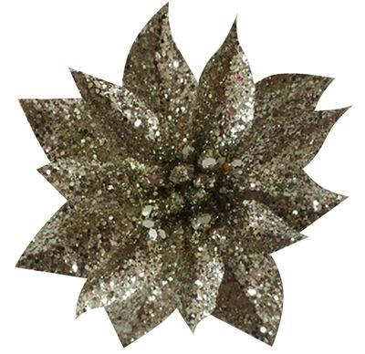 Kvet MagicHome Vianoce GlitterPoinsettia, so štipcom, šampaň, veľkosť kvetu: 9 cm, dĺžka kvetu: 8 cm
